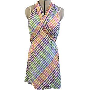 J.CREW Multicolor Rainbow Gingham Neck Tie Dress Size 6 – Cottagecore / Preppy